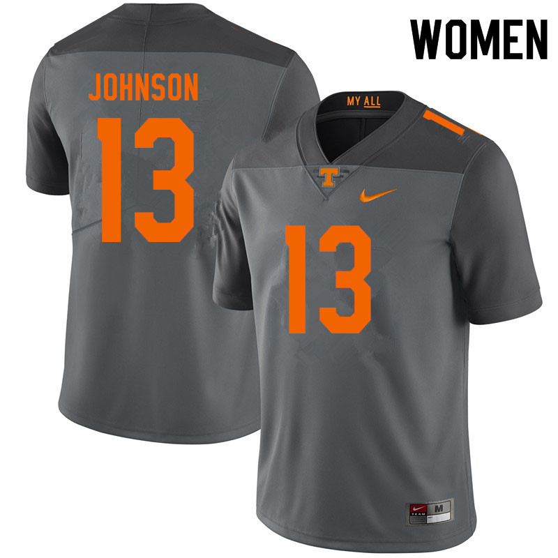 Women #13 Deandre Johnson Tennessee Volunteers College Football Jerseys Sale-Gray